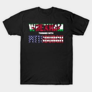 WREXHAM PITTSBURGH WELSH AMERICAN FLAG WORDS T-Shirt